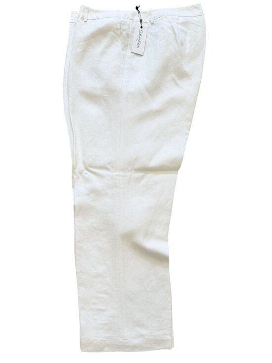 Calvin Klein Pants - Calvin Klein Women White Straight-Leg Linen Blend Pants Career Casual 16W NWT